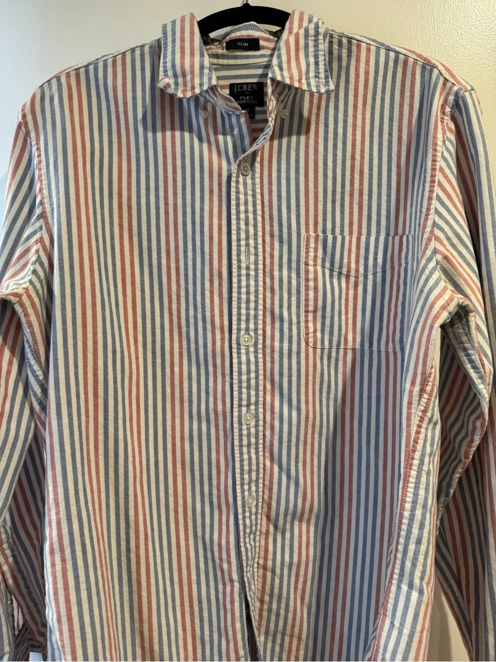 J. Crew Men's Long-Sleeve Striped Button-Down in Blue, Red & Cream